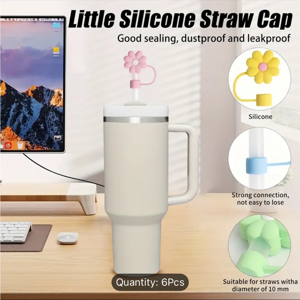 NWOT 6 Piece Silicone Straw Tip Covers🥳🥳❌❌ - Picture 2 of 3
